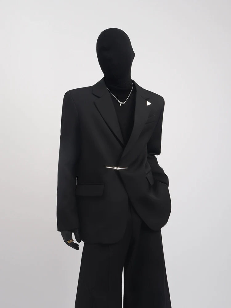 Black Clothes Premium Sense Small Fragrant Style Blazer Male Ruffian Handsome Temperament Trendy Metal Buckle Suit Trend