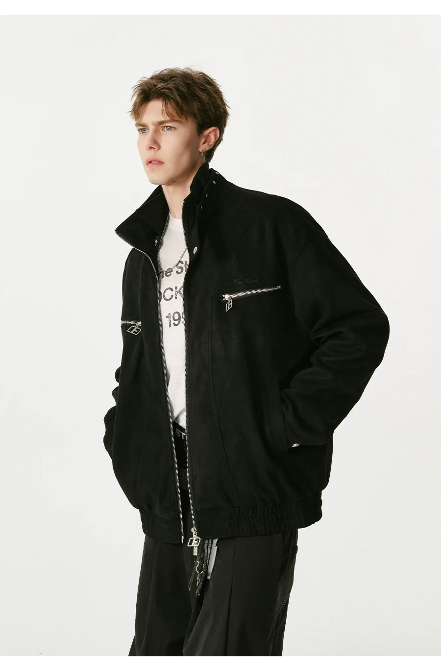 Heavy stand-up collar suede jacket couple loose coat SIN0991