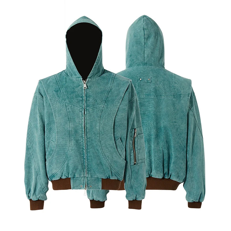 Spring and Autumn Guochao American High Street Vintage Detroit Jacket Trendy Brand Hooded Jacket Men and Women