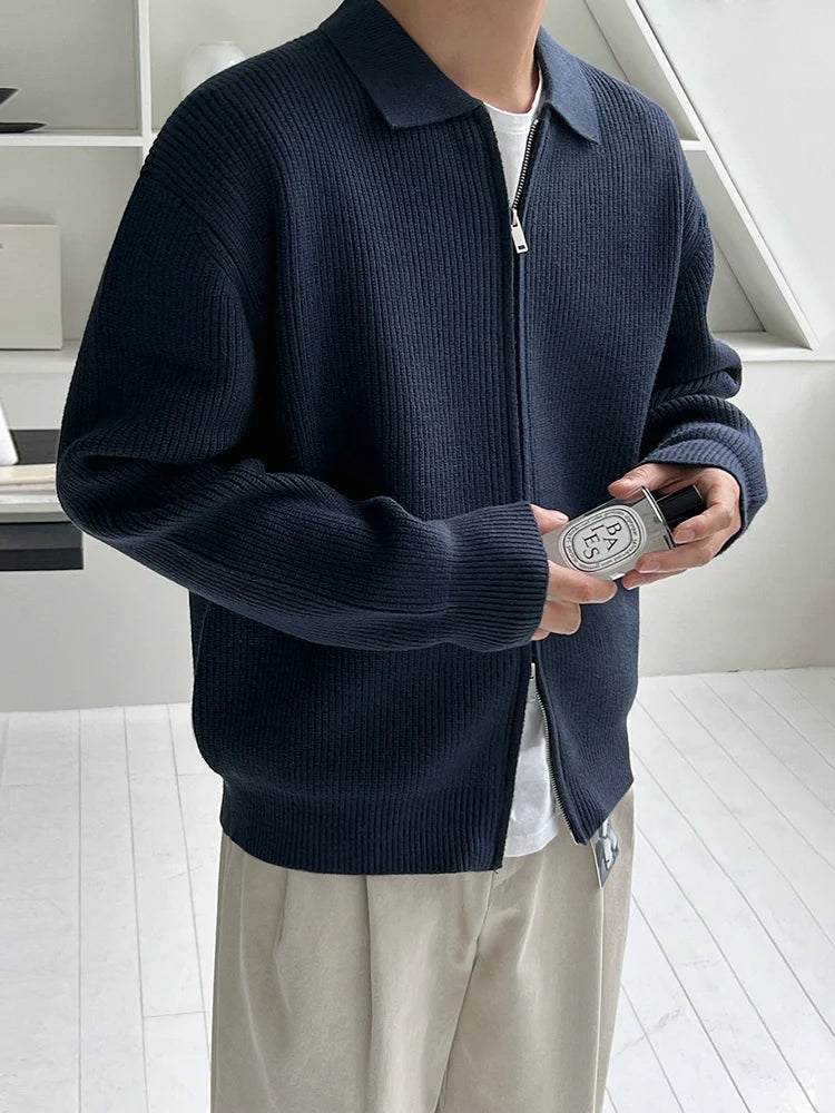 올드 머니 윈드 라펠 스웨터 남성용 가을/겨울 루즈핏 캐주얼 재킷 한국식 통근용 심플 니트 스웨터