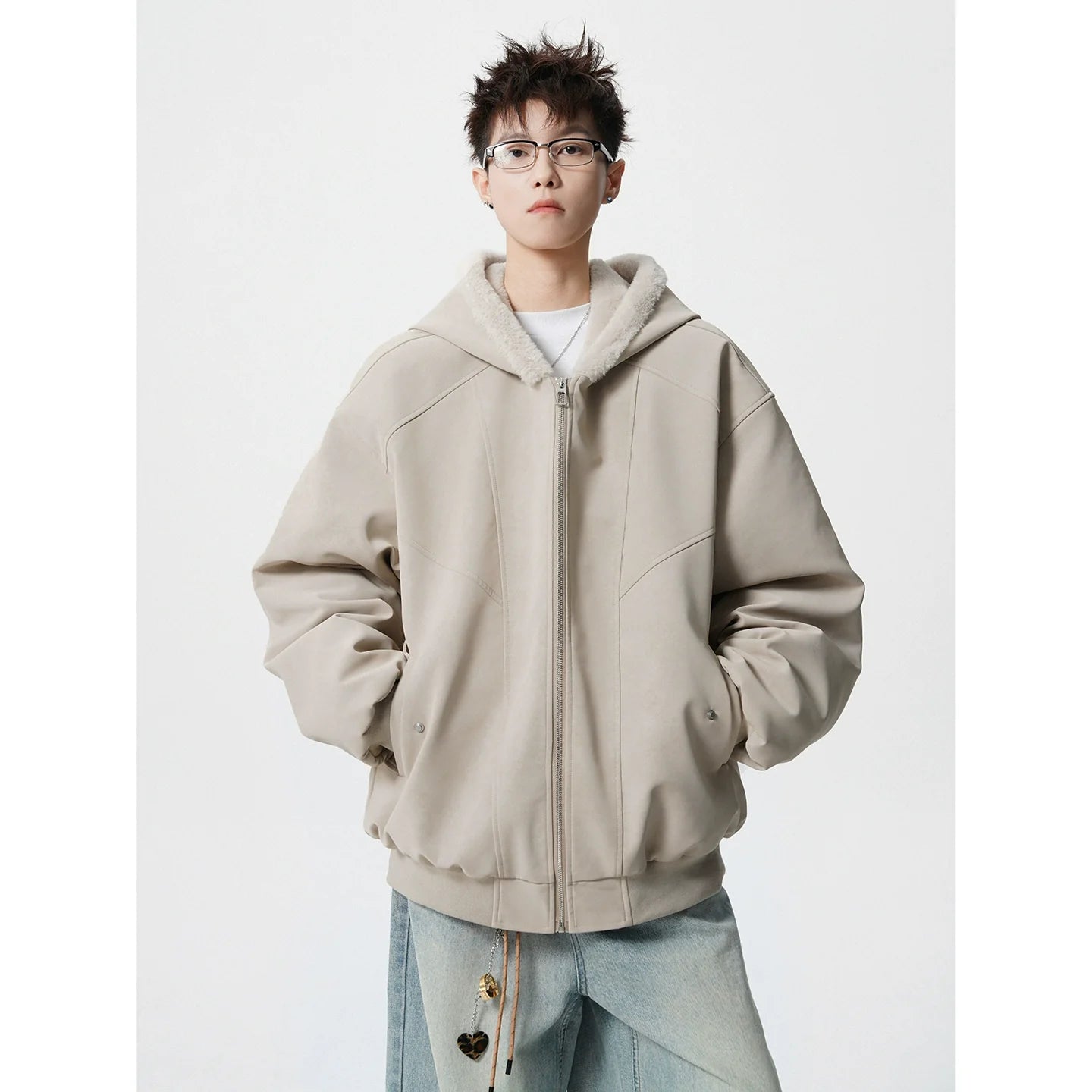 American velvet seat mountain carving cotton-padded jacket men's winter new trendy brand loose high street thickened warm hooded cotton jacket