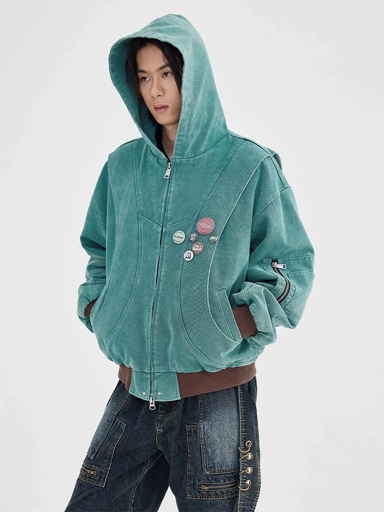 Spring and Autumn Guochao American High Street Vintage Detroit Jacket Trendy Brand Hooded Jacket Men and Women