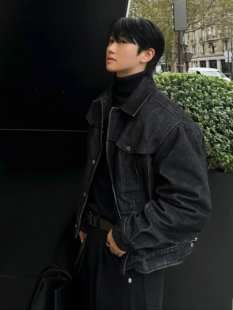 Retro style ruffian handsome tooling jacket men's autumn and winter thickened loose coat Korean commuter style wear