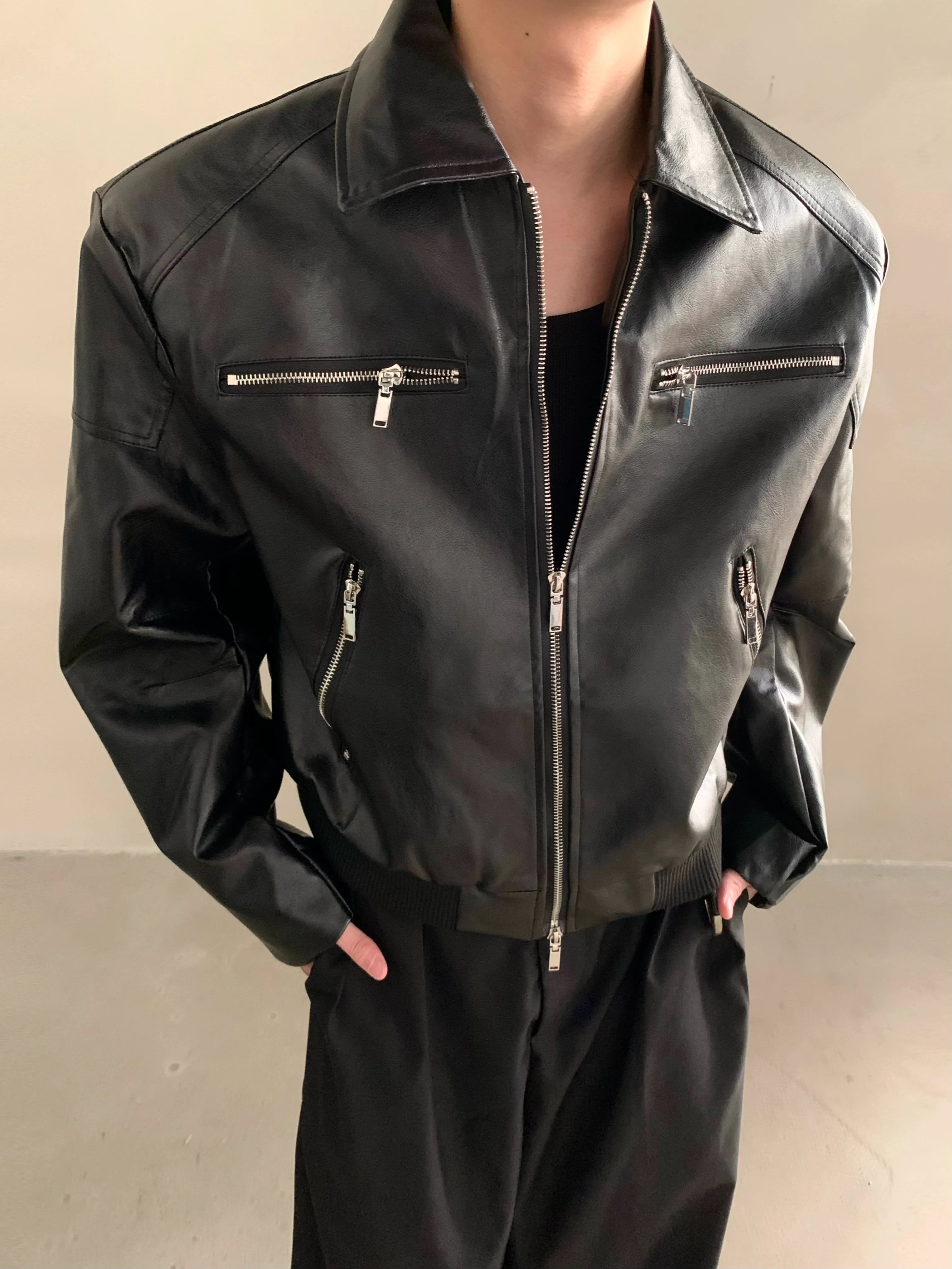 Niche deconstruction zipper design jacket premium American gallery cleanfit leather jacket