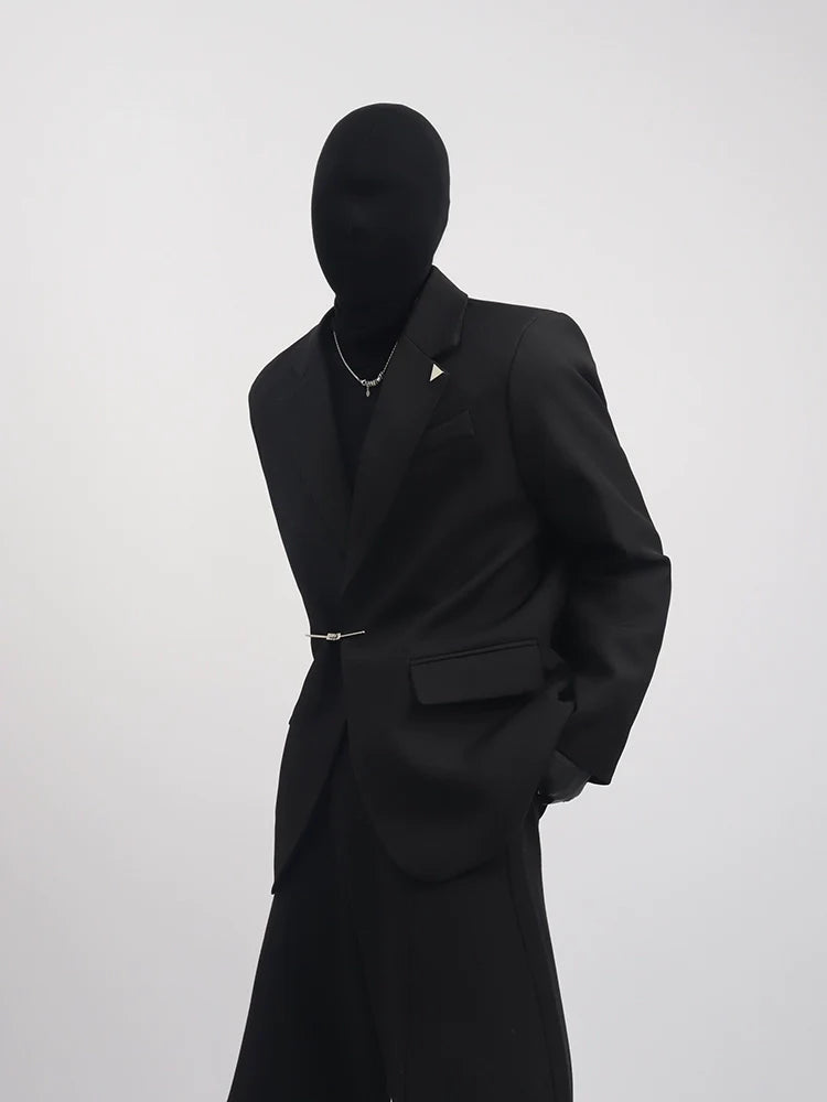 Black Clothes Premium Sense Small Fragrant Style Blazer Male Ruffian Handsome Temperament Trendy Metal Buckle Suit Trend