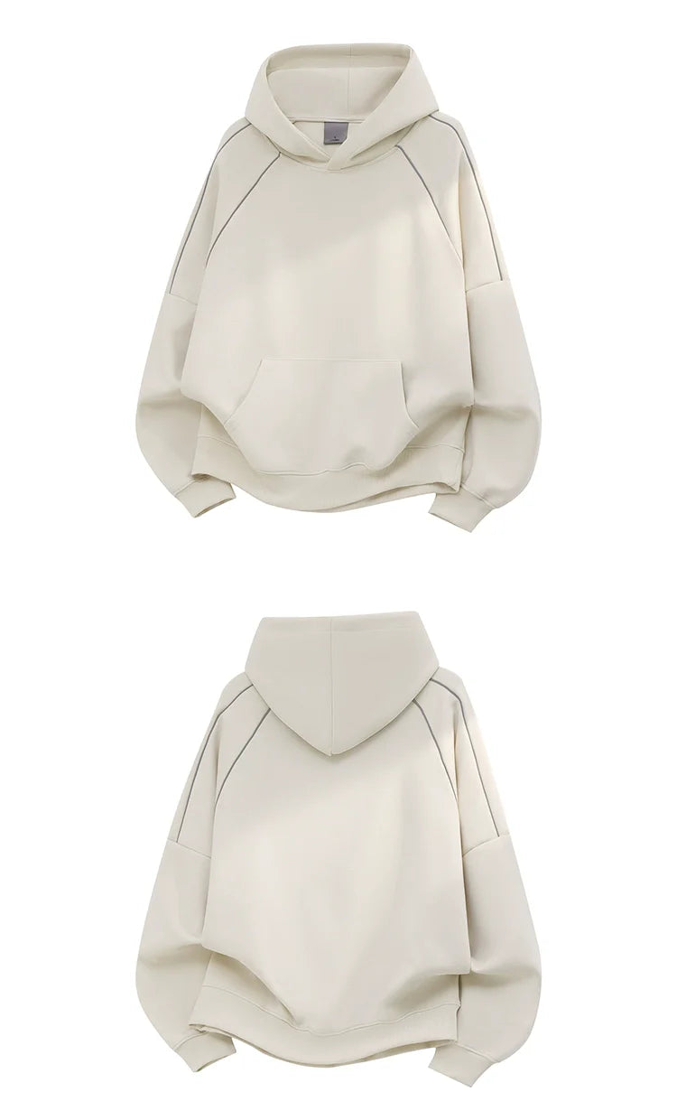 미국 트렌디 브랜드 반사 스트립 디테일의 두꺼운 후드 스웨터, 남성용 가을 커플 루즈핏 풀오버 후드티