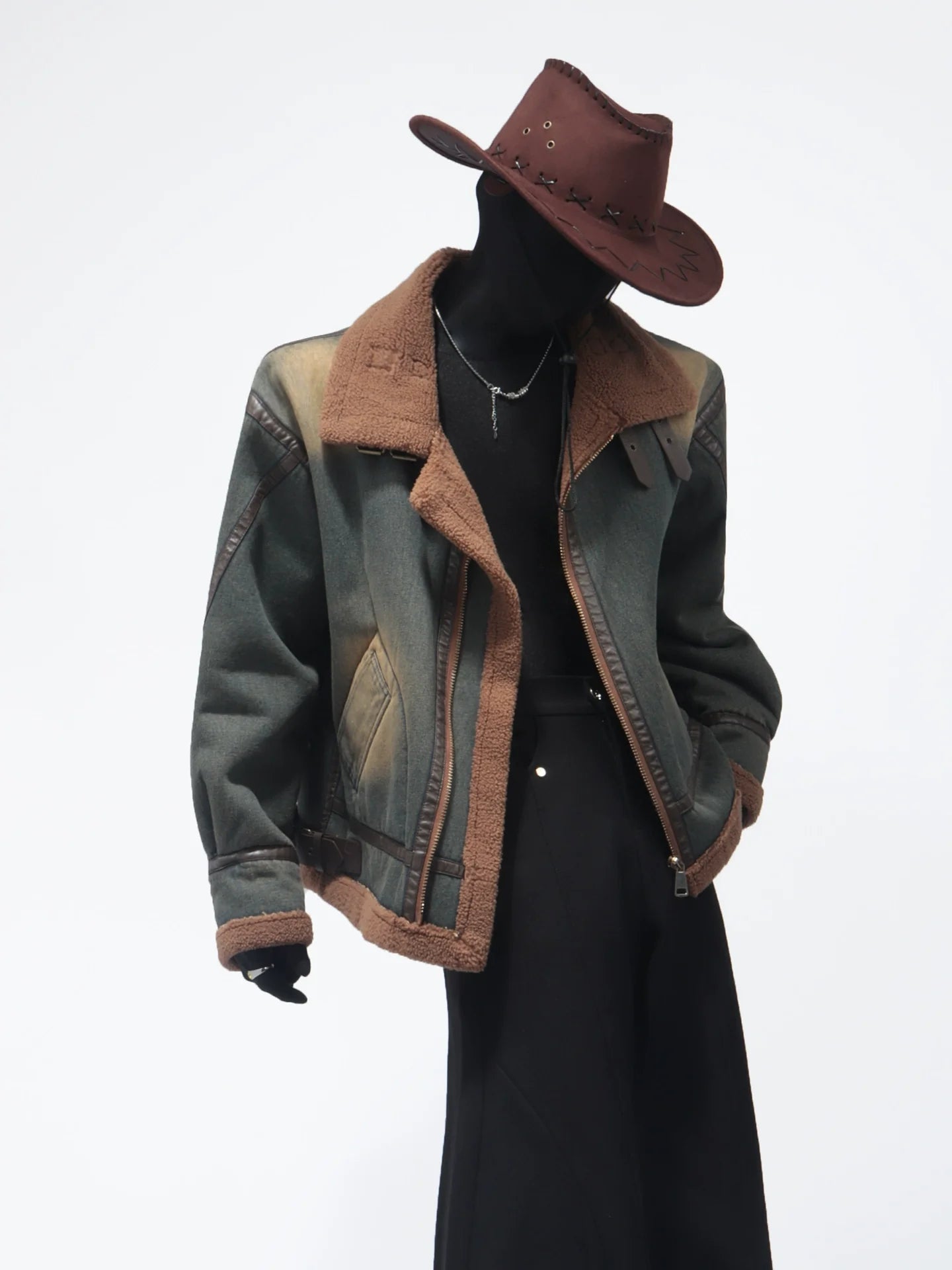 American retro lamb wool old design jacket fur integrated fleece lapel jacket men