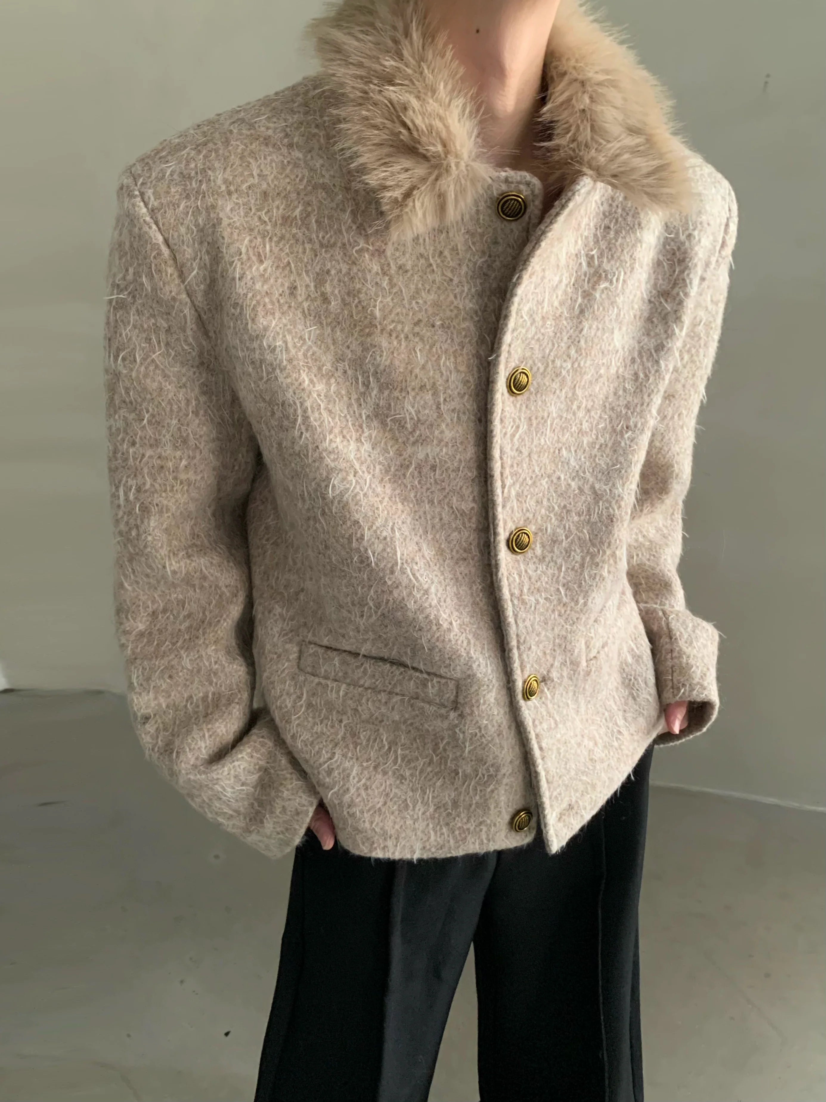 Winter light luxury high-end sense fur collar design sense small fragrant style jacket men's ruffian handsome top tide