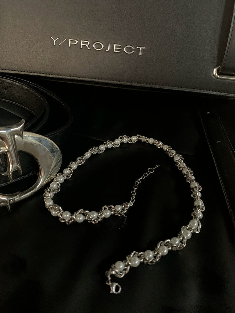 Niche high-end light luxury winding pearl necklace men's steel titanium design trendy accessories collarbone chain