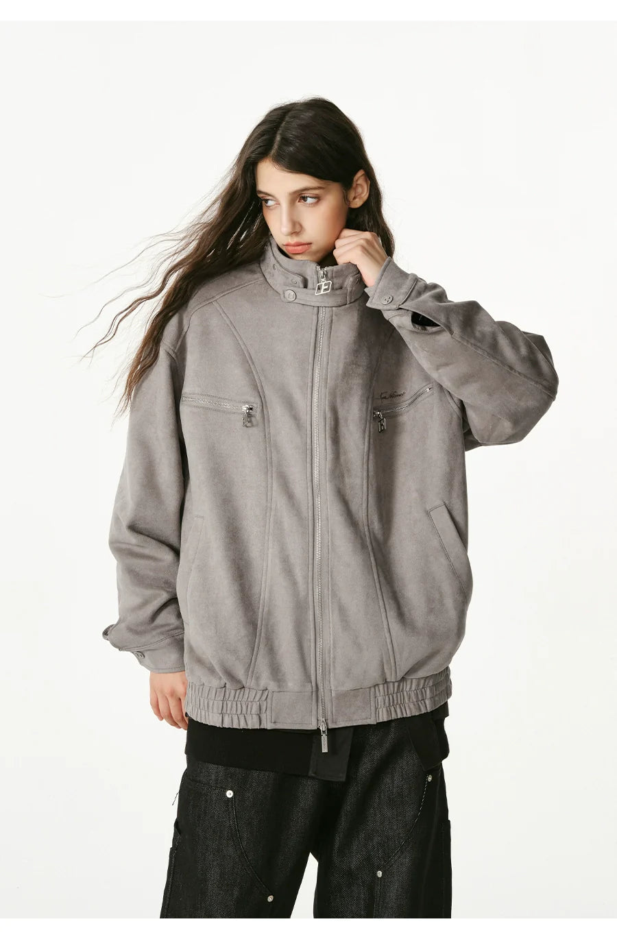 Heavy stand-up collar suede jacket couple loose coat SIN0991