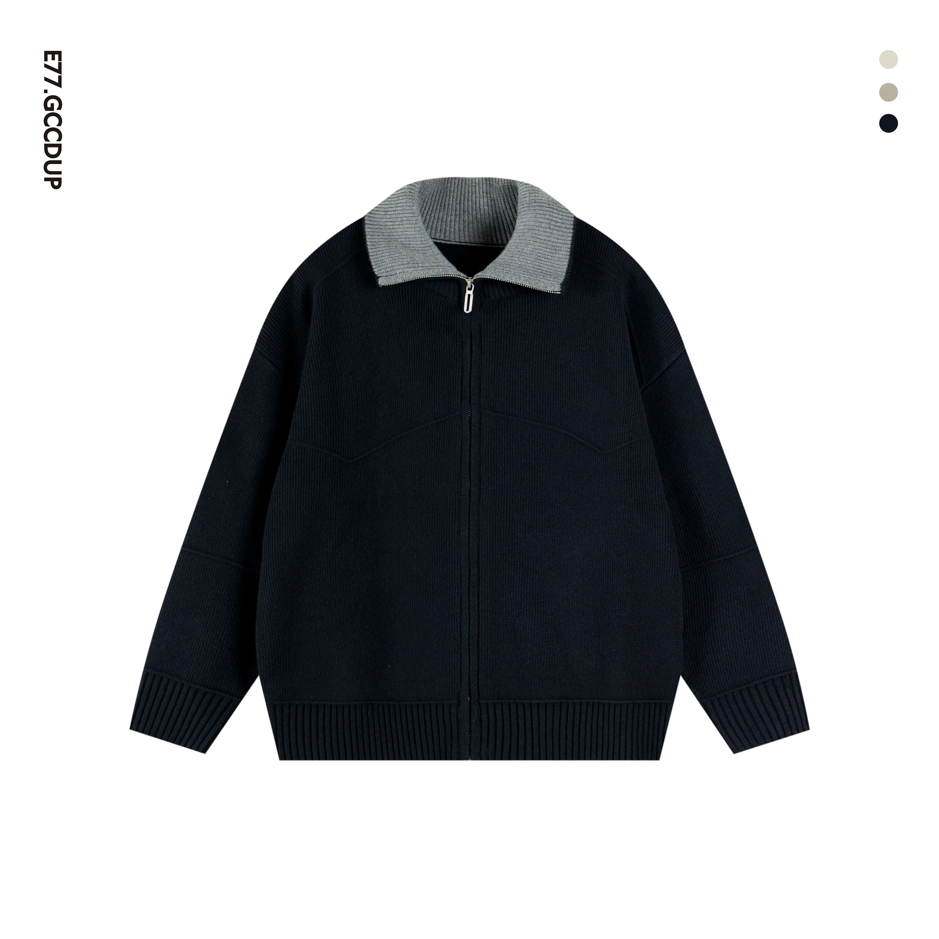 Barn style high luxury contrasting color lapel knitted cardigan jacket versatile sweater top