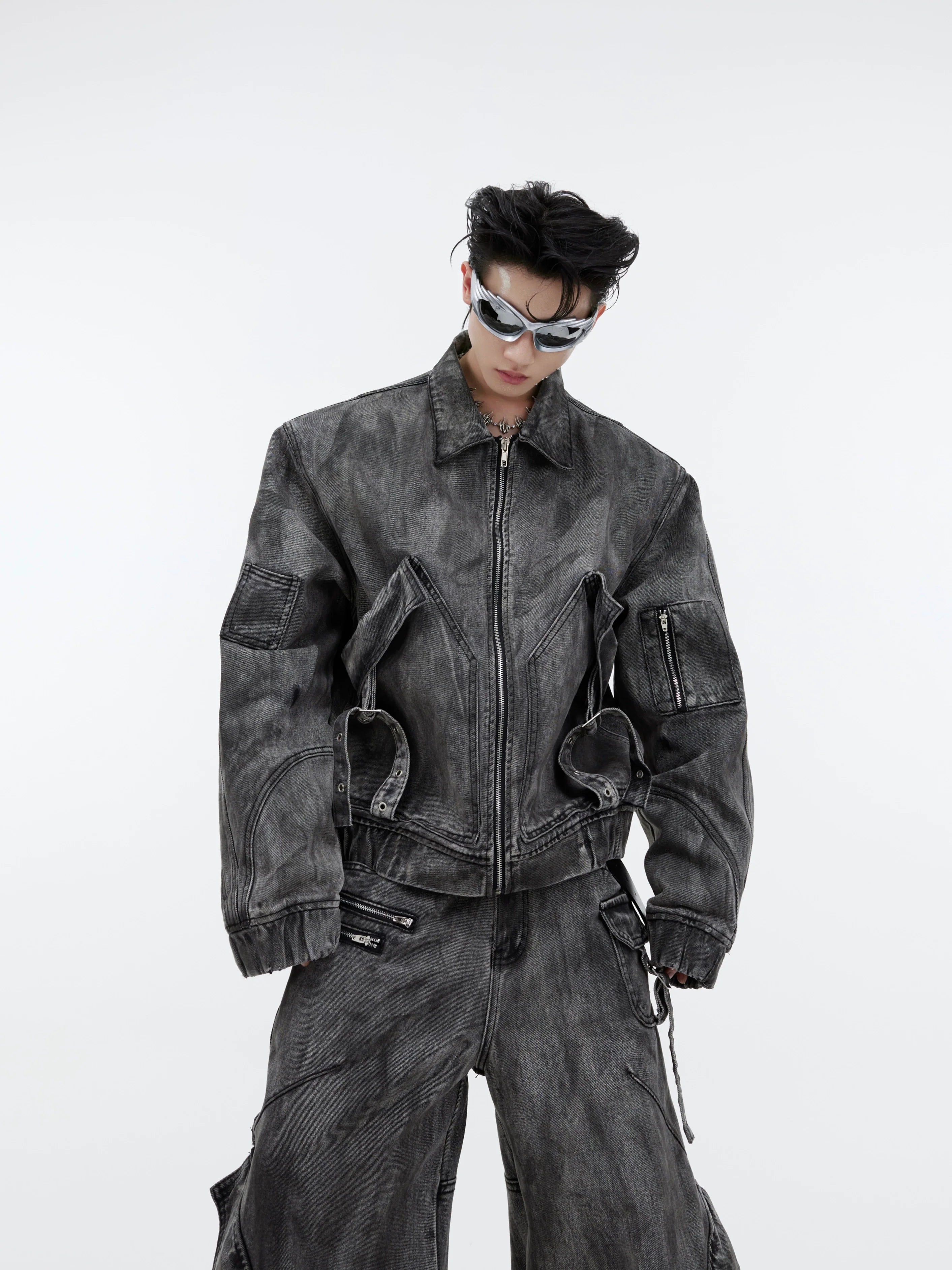 니치 레트로 빈티지 데님 정장 재킷, 황무지 재킷, 무거운 지퍼, 큰 주머니, 오버롤