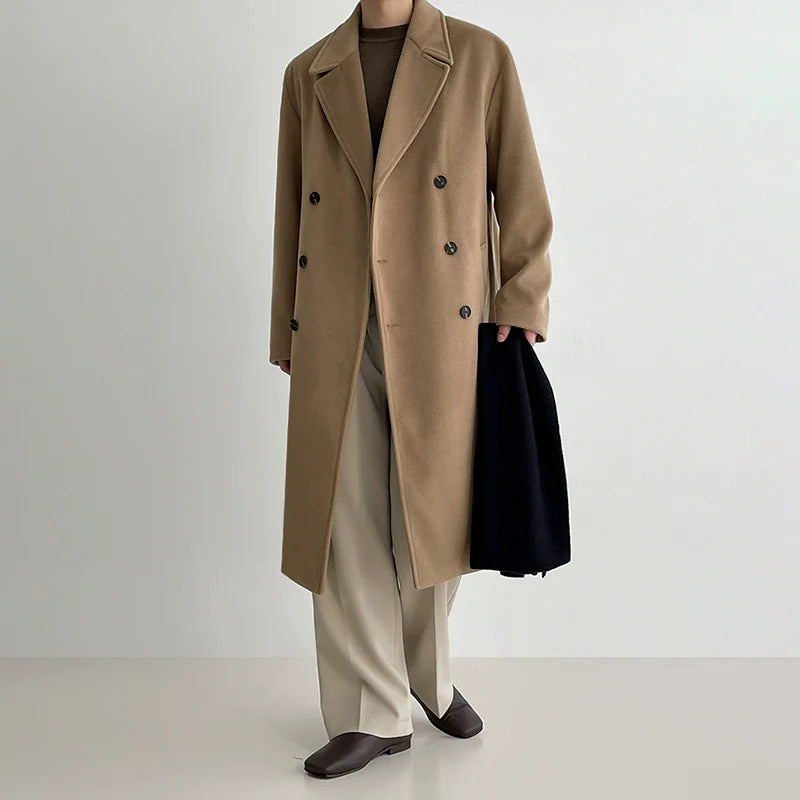 Wool coat men's medium and long autumn and winter Korean loose and high-end thickened trench coat woolen coat