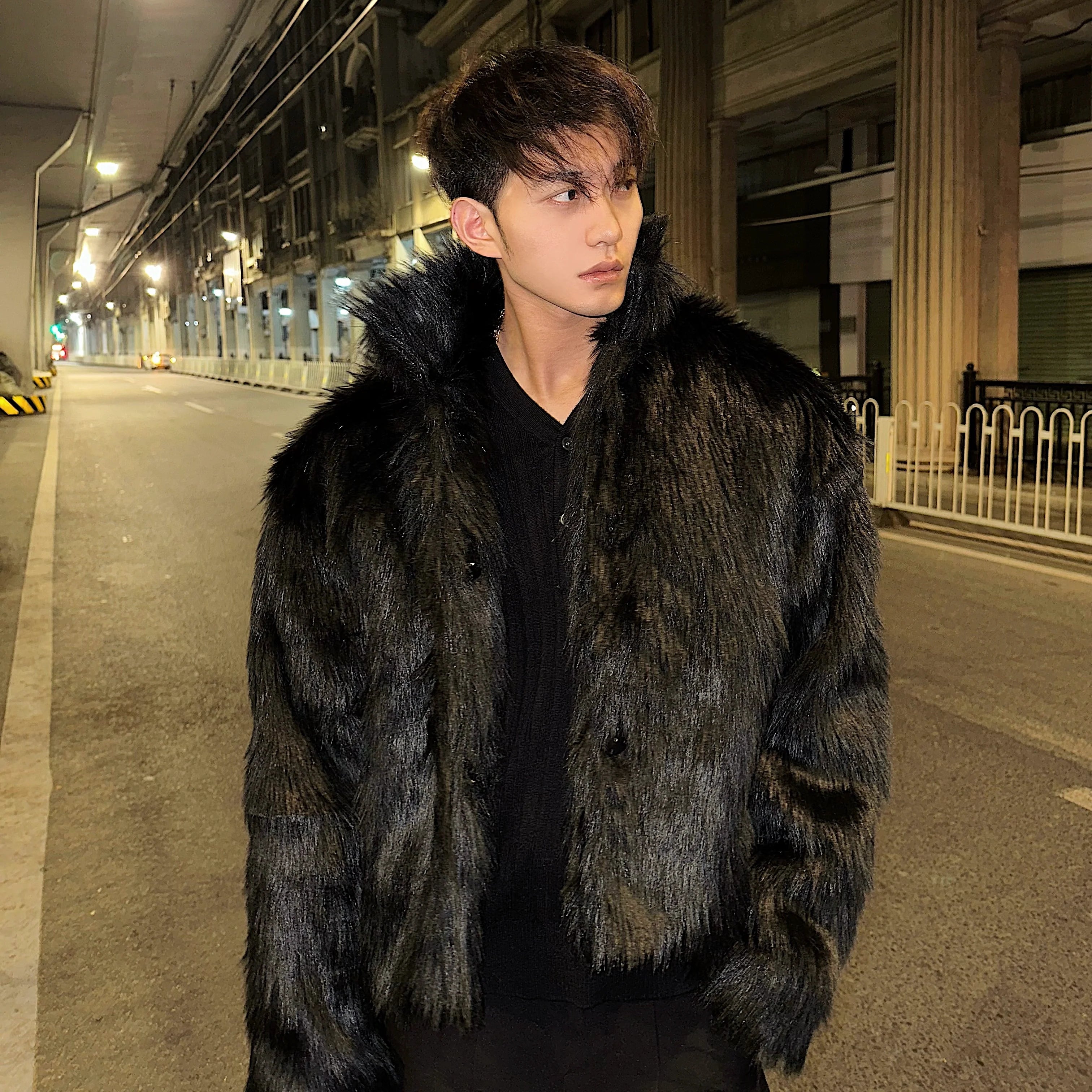 Winter high-end fashionable environmentally friendly fur short jacket male ruffian handsome lapel fur integrated jacket