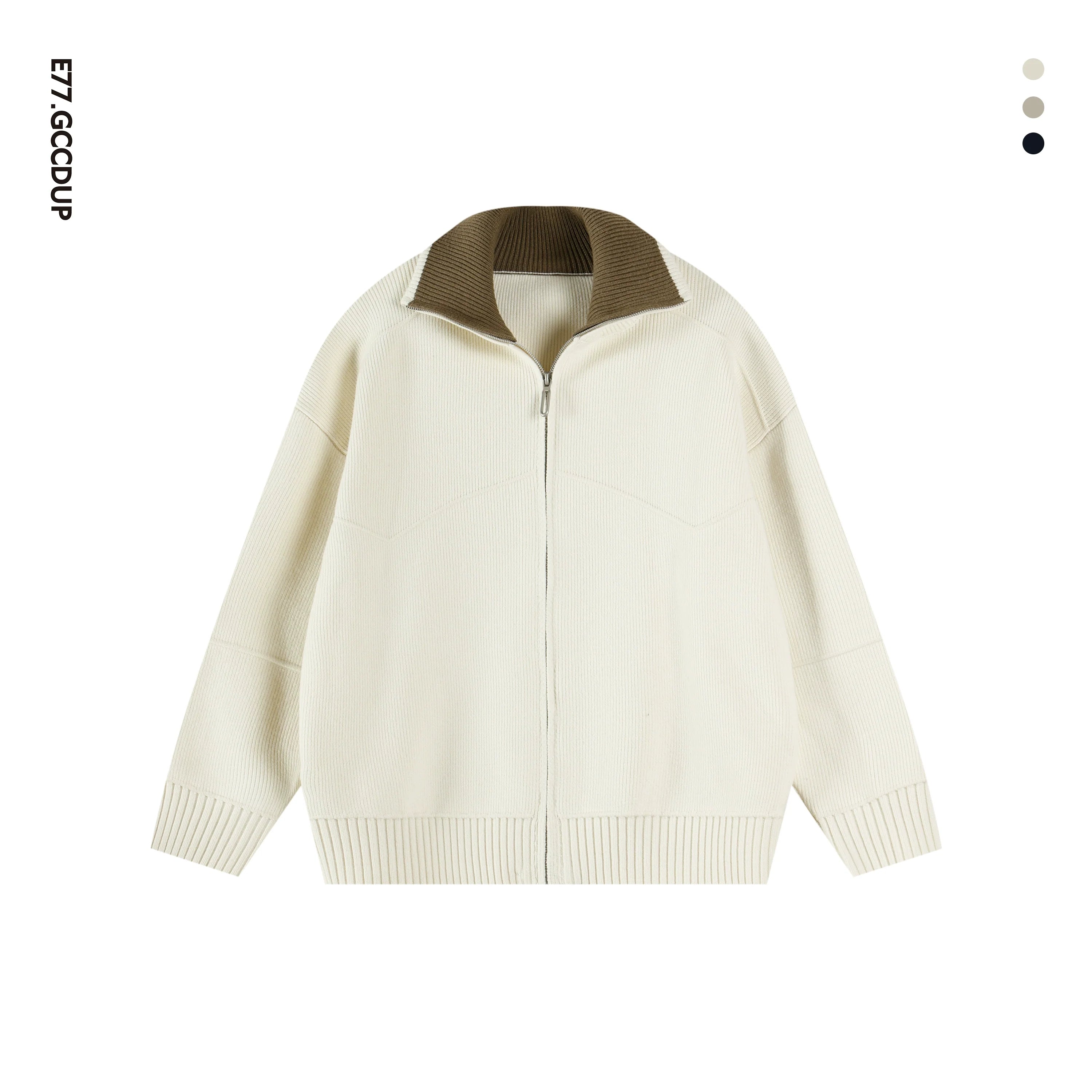 Barn style high luxury contrasting color lapel knitted cardigan jacket versatile sweater top