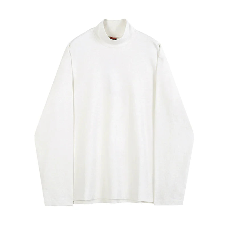 Winter and autumn top semi-turtleneck bottoming shirt men's pure cotton long-sleeved t-shirt with Korean trend t-shirt inside