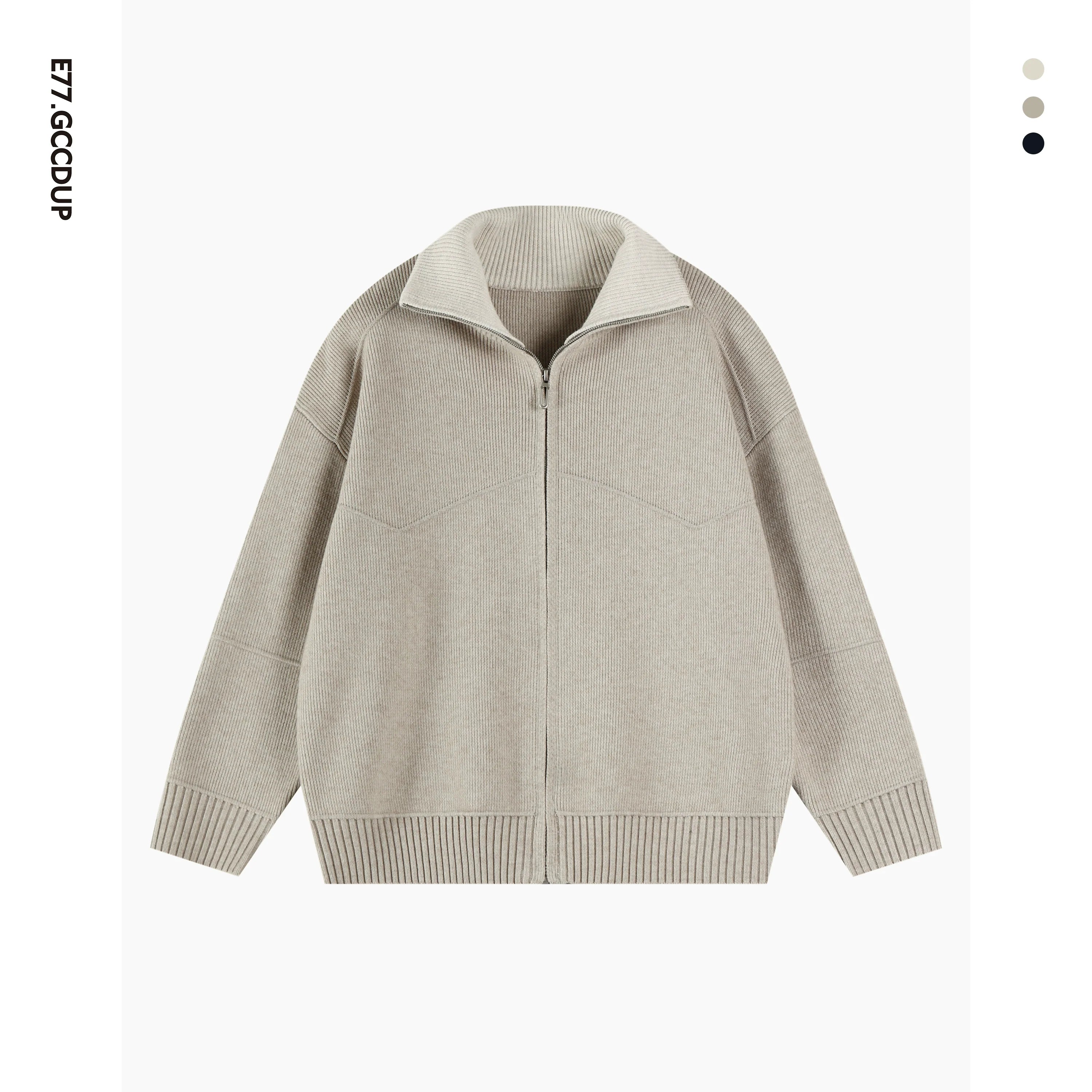 Barn style high luxury contrasting color lapel knitted cardigan jacket versatile sweater top