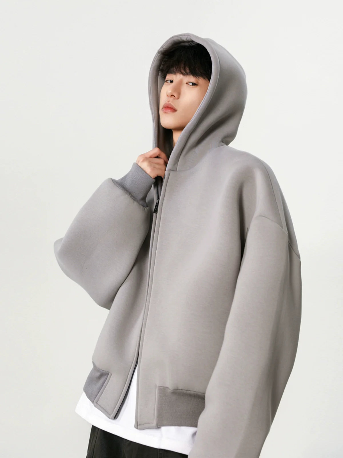 두꺼운 실루엣의 남성용 봄/가을 신상 더블 지퍼 후드 패션 숏 캐주얼 코트