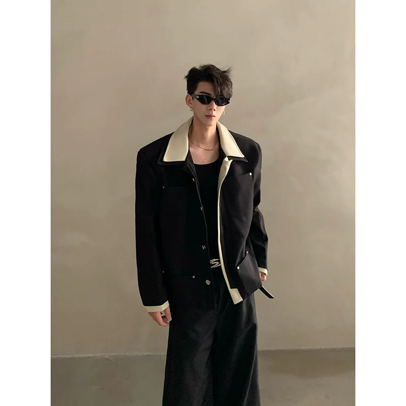 Niche light luxury high-end splicing lapel design casual jacket jacket men's ruffian handsome top tide