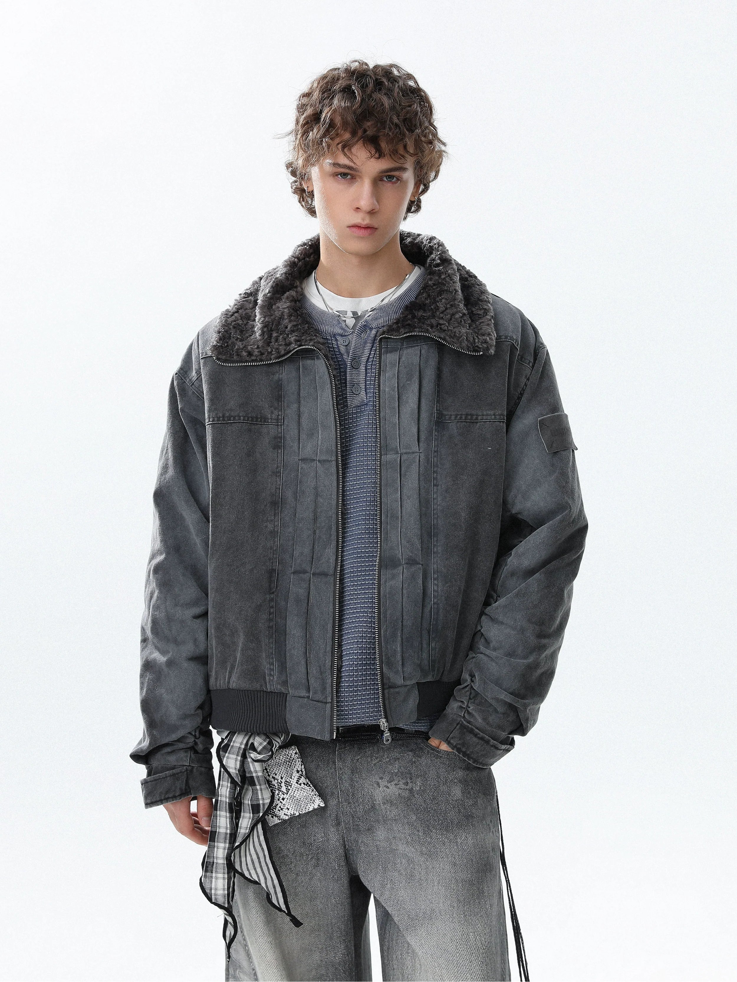 Heavy industry denim deconstruction splicing winter thickened cotton jacket SIN0975