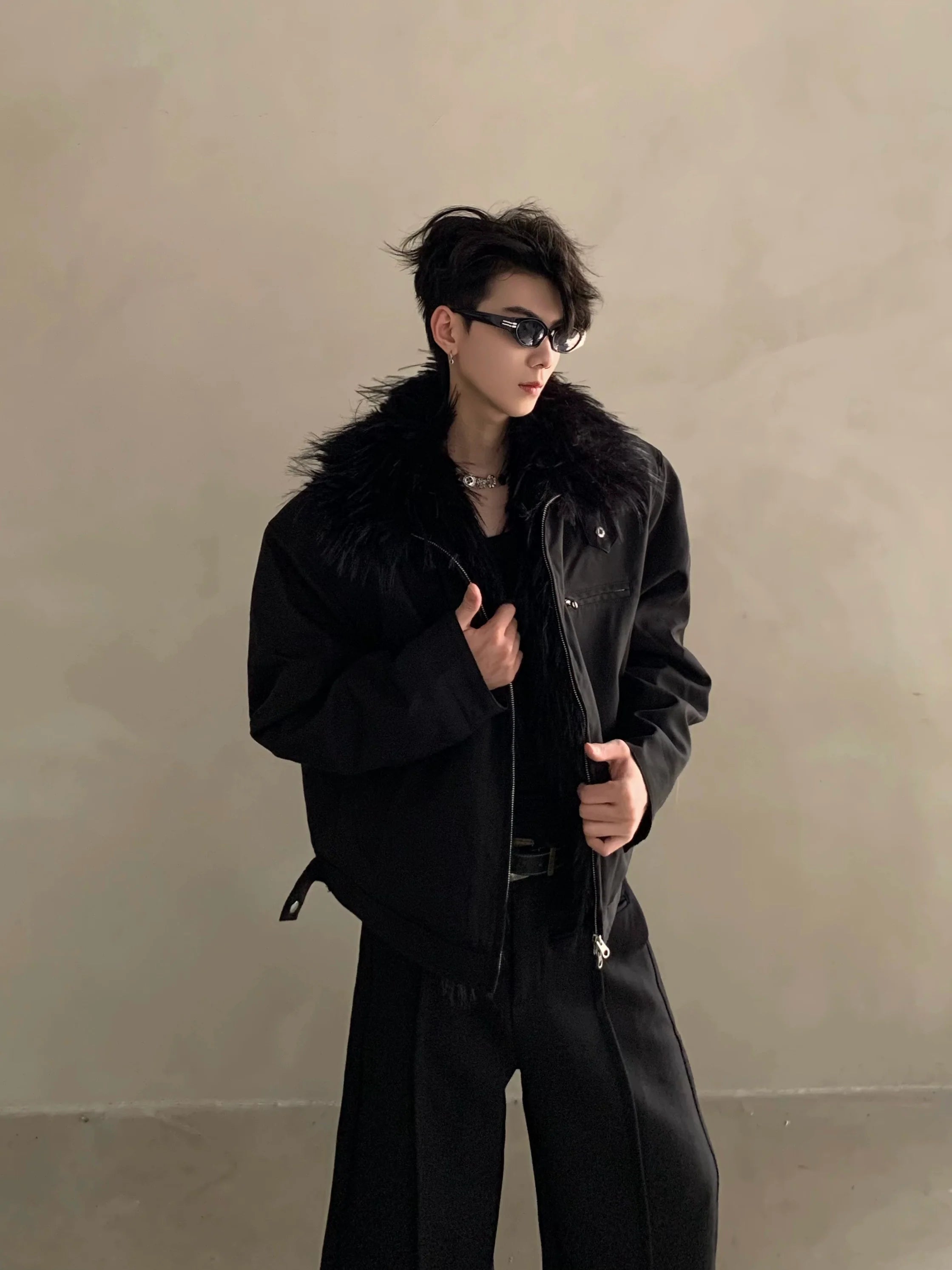 Winter niche mink fur collar seat mountain carved cotton-padded coat men's thickened warm high-end jacket jacket