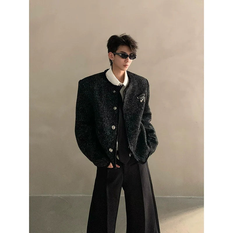 가을/겨울 니치 라이트 럭셔리 화려한 프린지 장식 미니 향수 재킷 남성용 하이엔드 숏 숄더 패딩 재킷