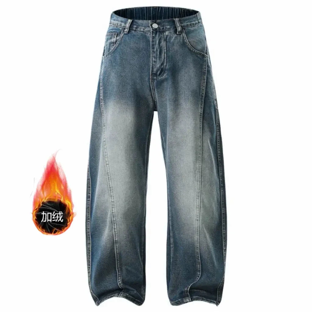 slightly fat wear washed retro trousers men loose black spring and autumn versatile large size scimitar jeans men