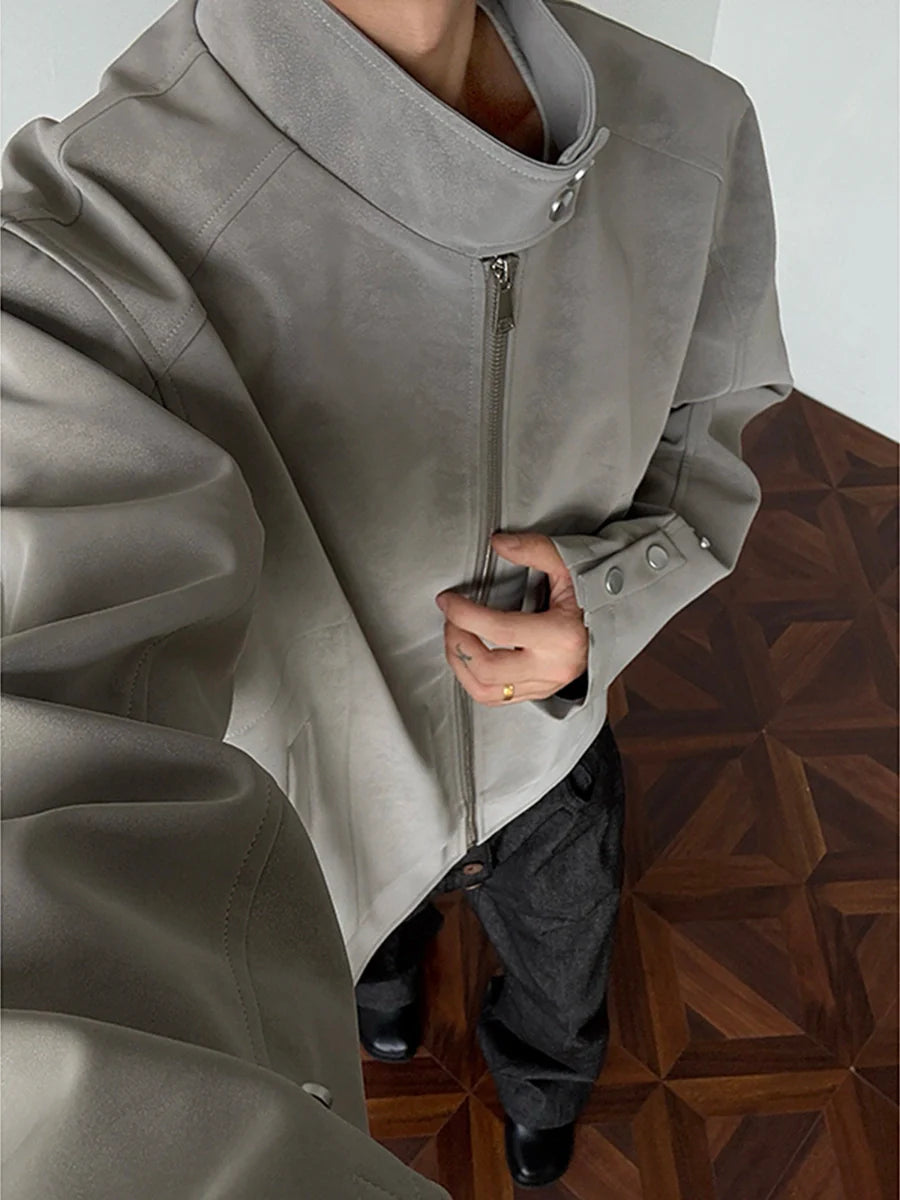 아메리칸 해링턴 PU 가죽 재킷, 남성용 트렌디 브랜드, 가을 하이 스트리트 디자인 감각, 멋쟁이 남성복, 스탠드업 칼라 가죽 재킷