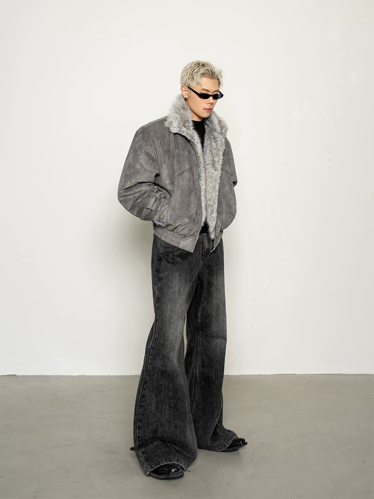 미국산 두꺼운 스웨이드, 여우털 모조 스웨이드, 면 소재 재킷, 넉넉한 어깨 패드가 있는 두툼한 겨울 코트