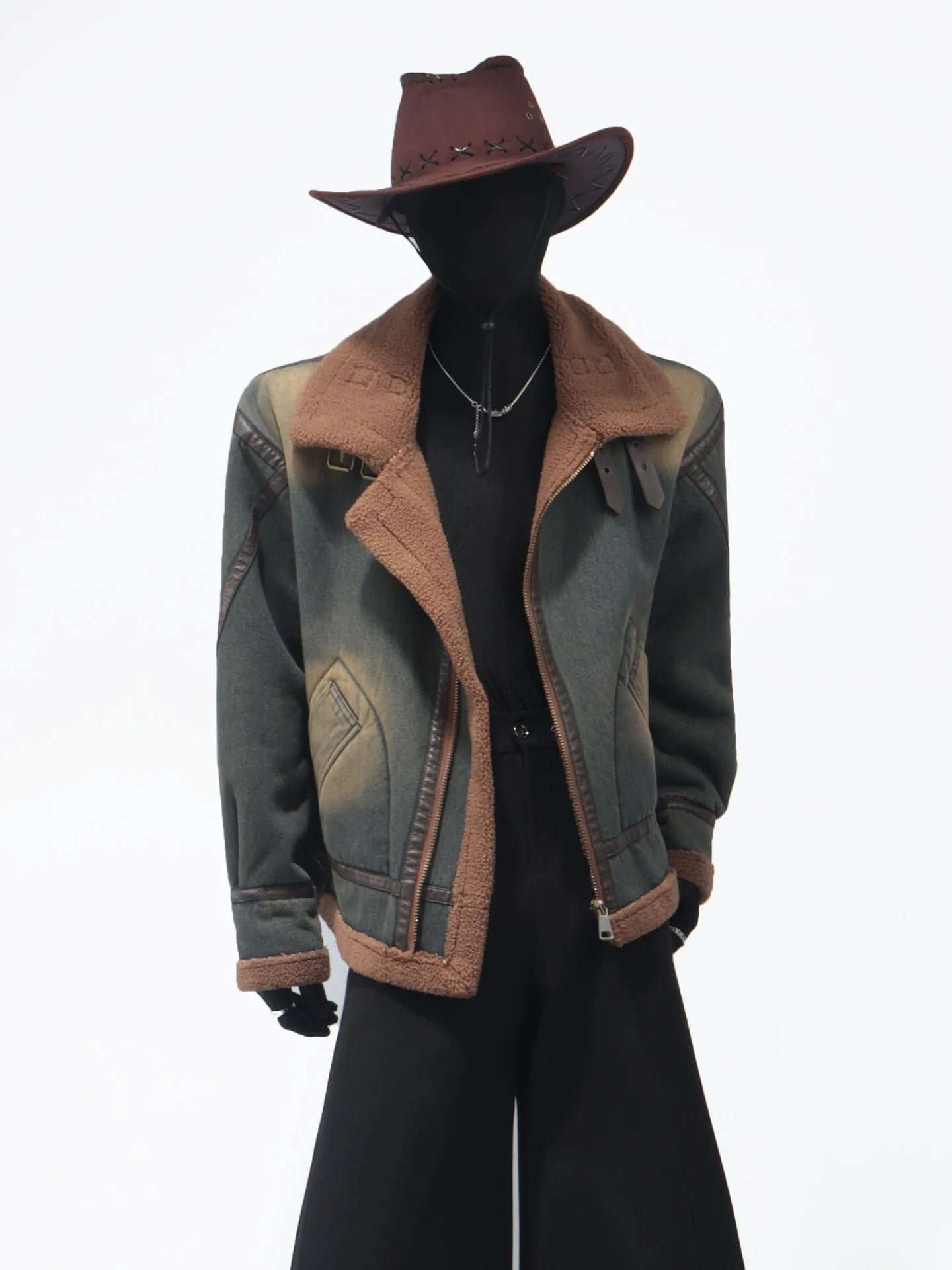 American retro lamb wool old design jacket fur integrated fleece lapel jacket men