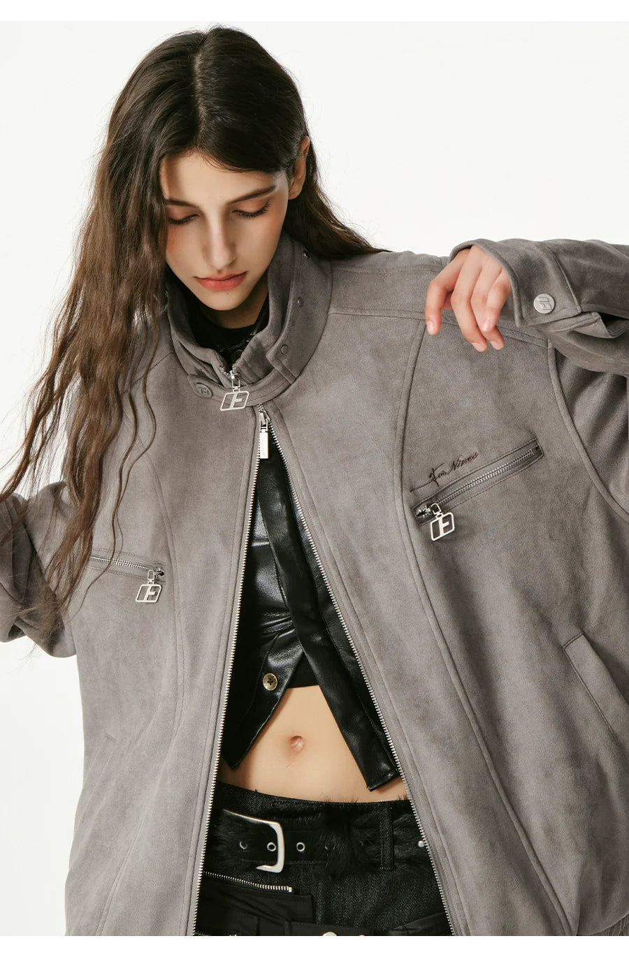 Heavy stand-up collar suede jacket couple loose coat SIN0991