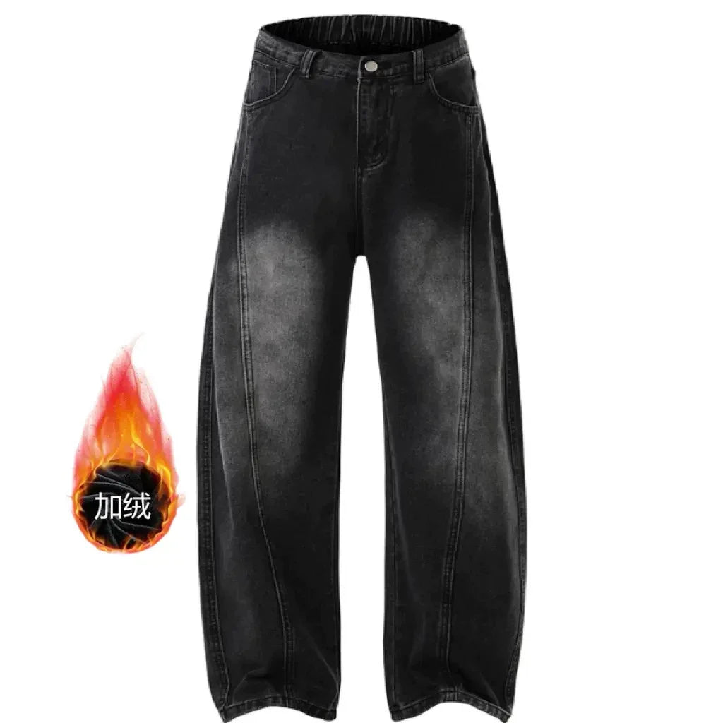 slightly fat wear washed retro trousers men loose black spring and autumn versatile large size scimitar jeans men