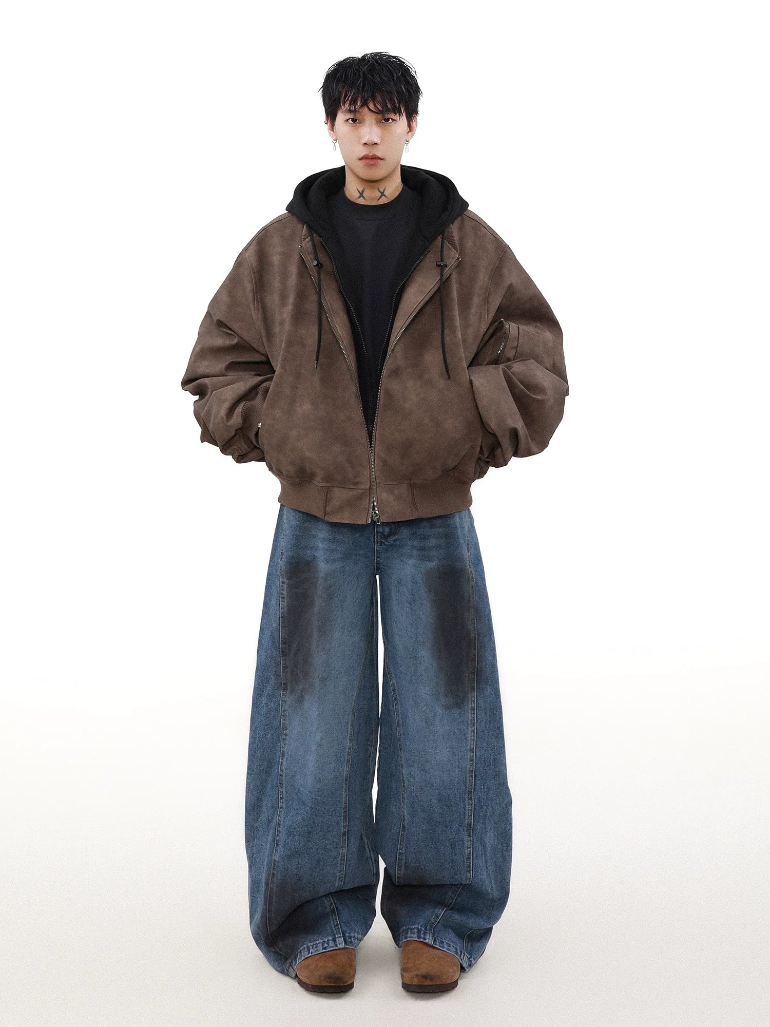 미국산 가짜 투피스 재킷, 면 패딩 겨울 코트, 남성용 봄/가을 편안한 스타일, 루즈핏 후드 면 패딩 코트