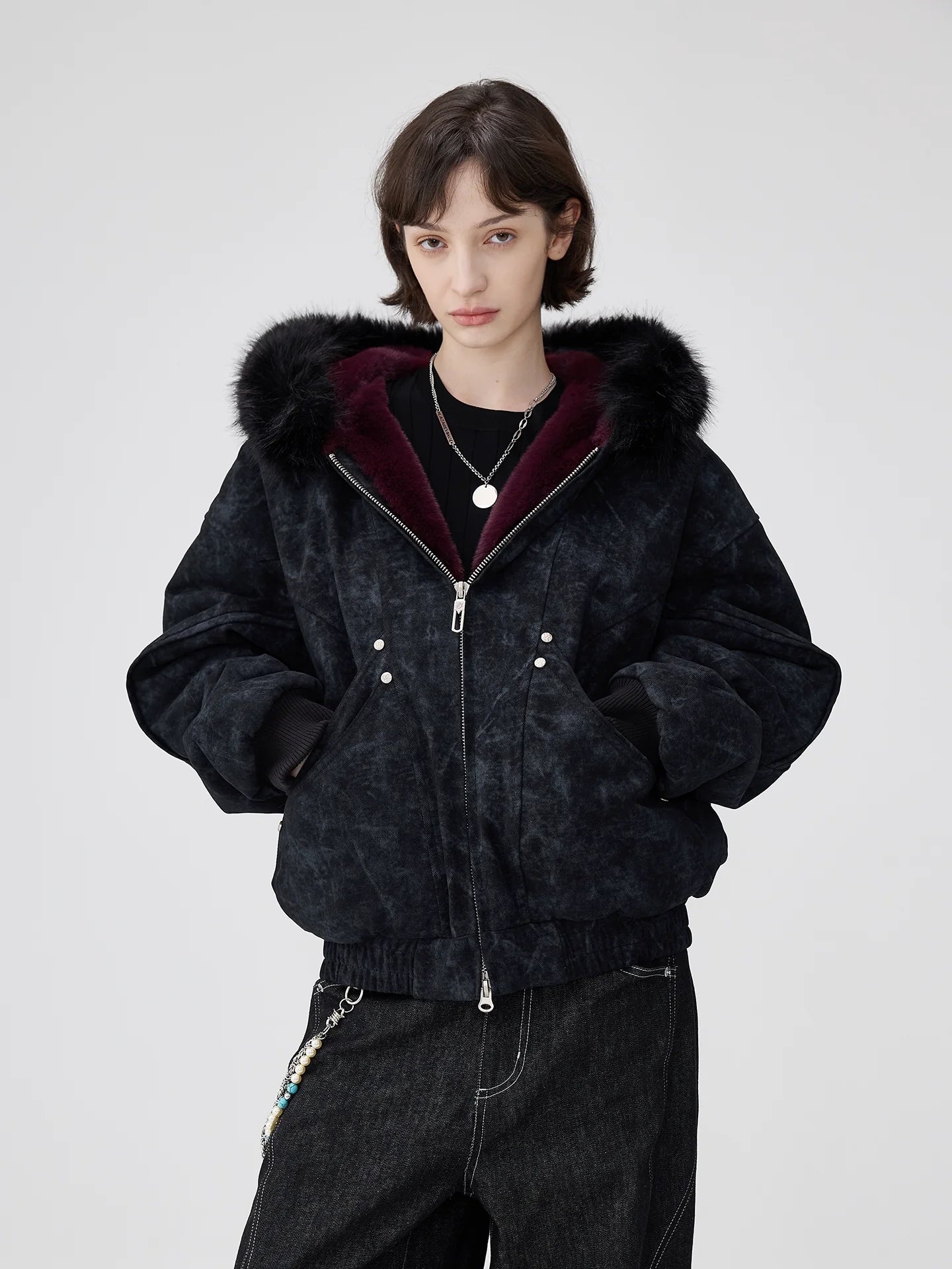 Mountain carving fleece thickened coat men's and women's same marble canvas washed cotton jacket