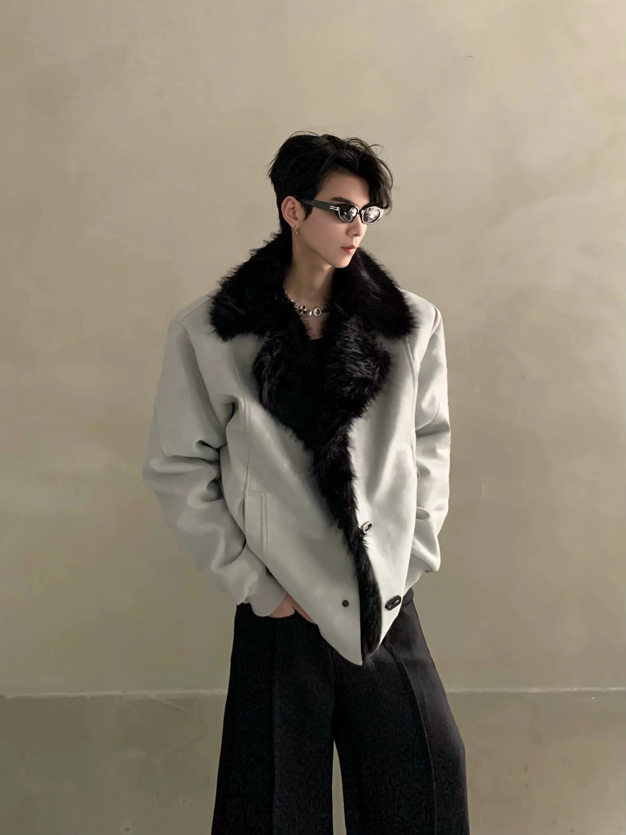 Winter light luxury high-end fur collar seat mountain carved cotton-padded coat men's thickened thermal leather jacket jacket