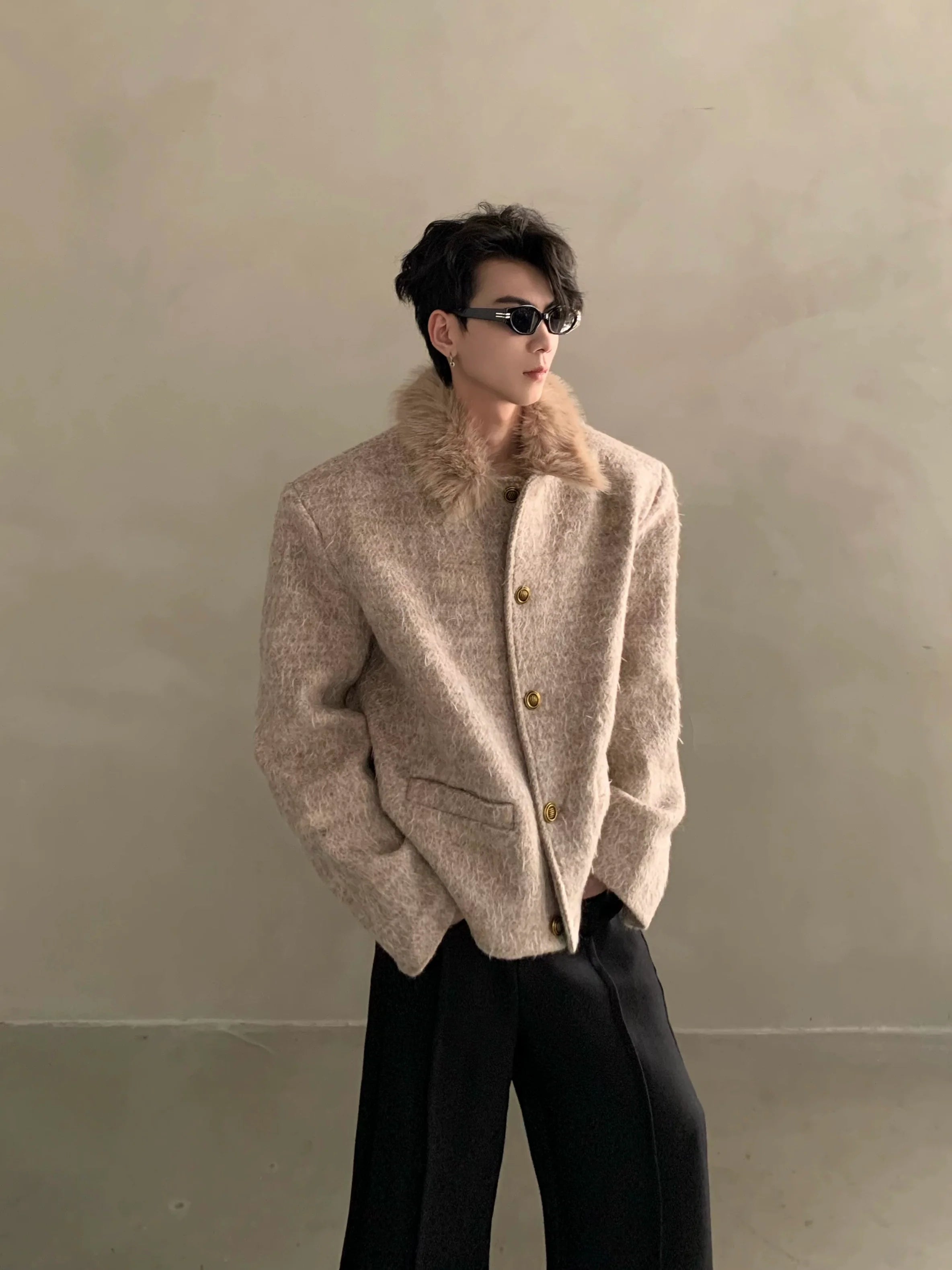 Winter light luxury high-end sense fur collar design sense small fragrant style jacket men's ruffian handsome top tide