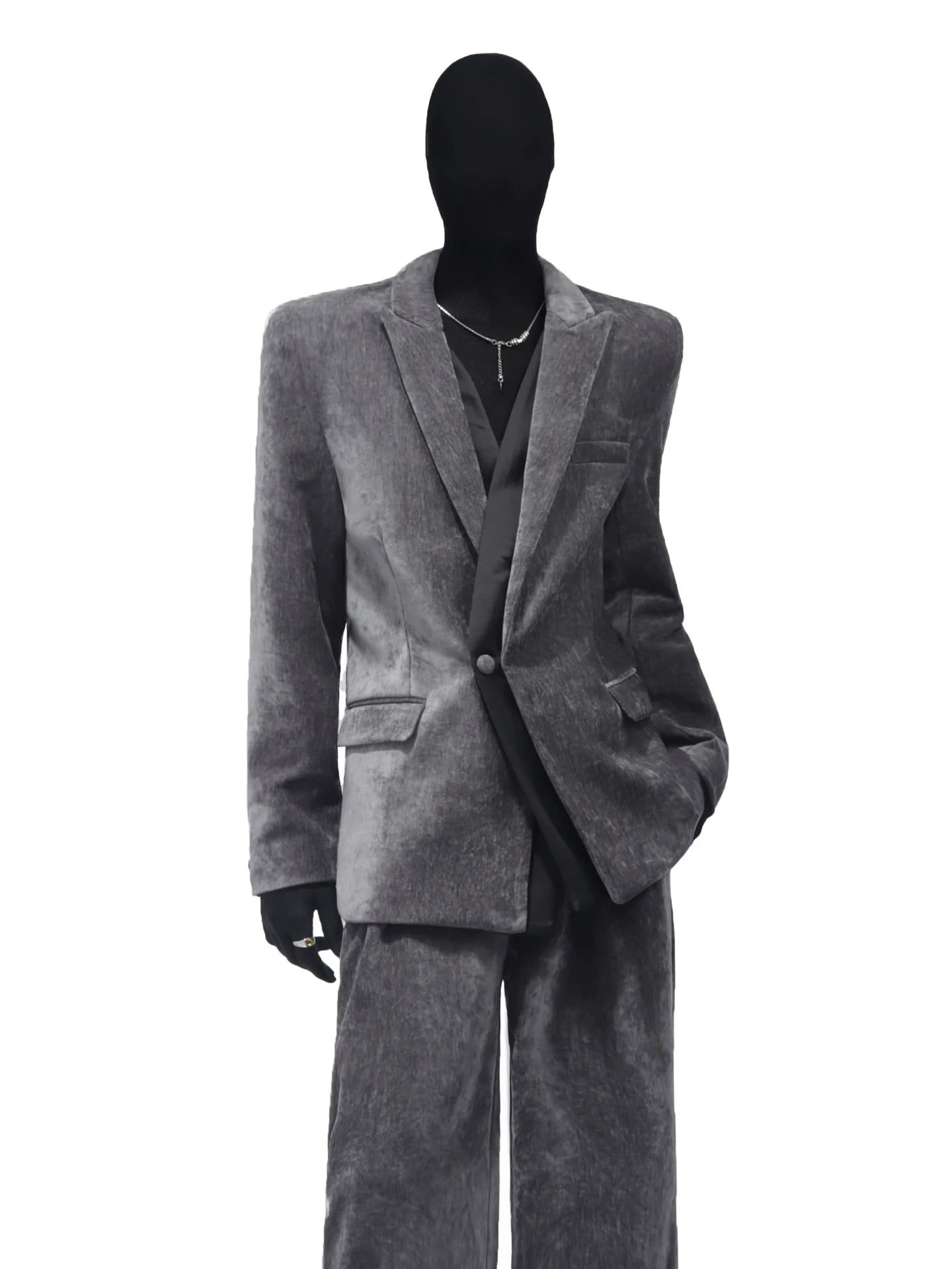 Autumn and winter chenille suit men's Korean version of ruffian handsome corduroy splicing blazer