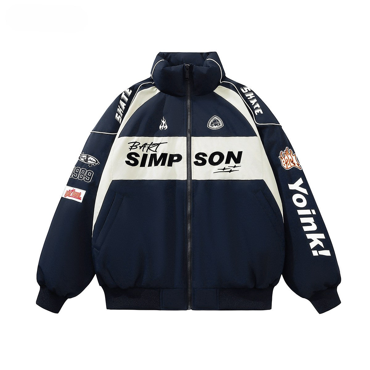 COLOR BLOCK PUFFER JACKET MEN'S STREETWEAR LETTER PRINT OVERSIZED COAT EHW5035