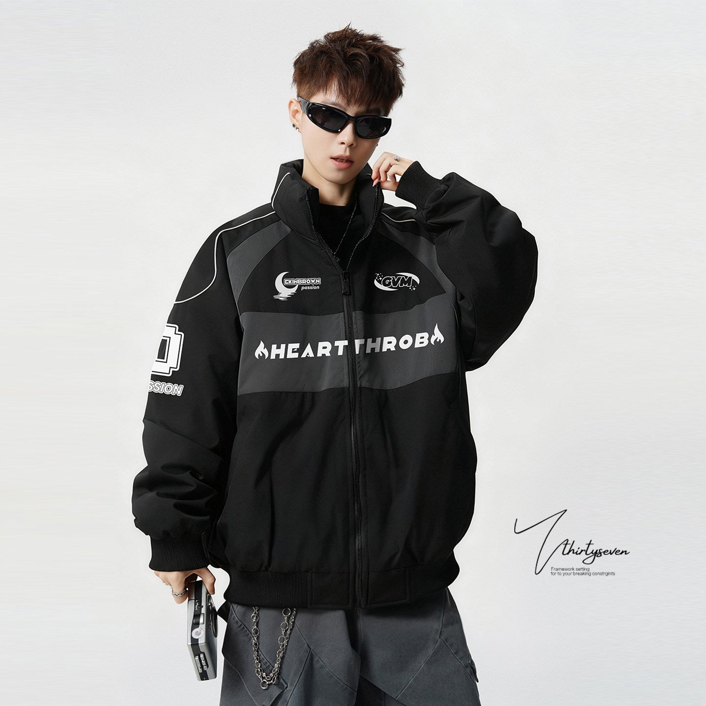 COLOR BLOCK PUFFER JACKET MEN'S STREETWEAR LETTER PRINT OVERSIZED COAT EHW5035