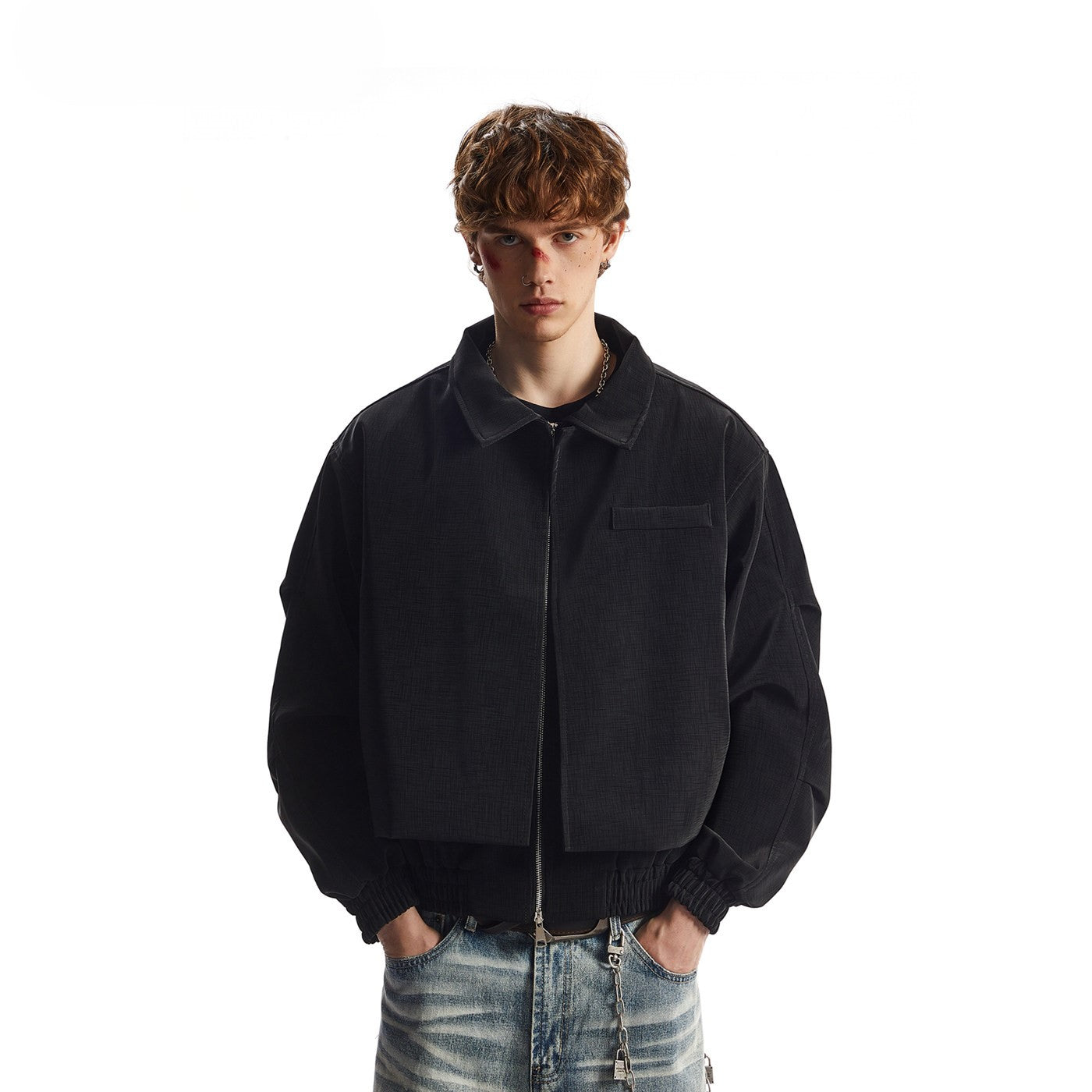 AMERICAN-STYLE PATCHWORK FAUX LEATHER JACKET MEN OVERSIZED STREETWEAR EHW5038