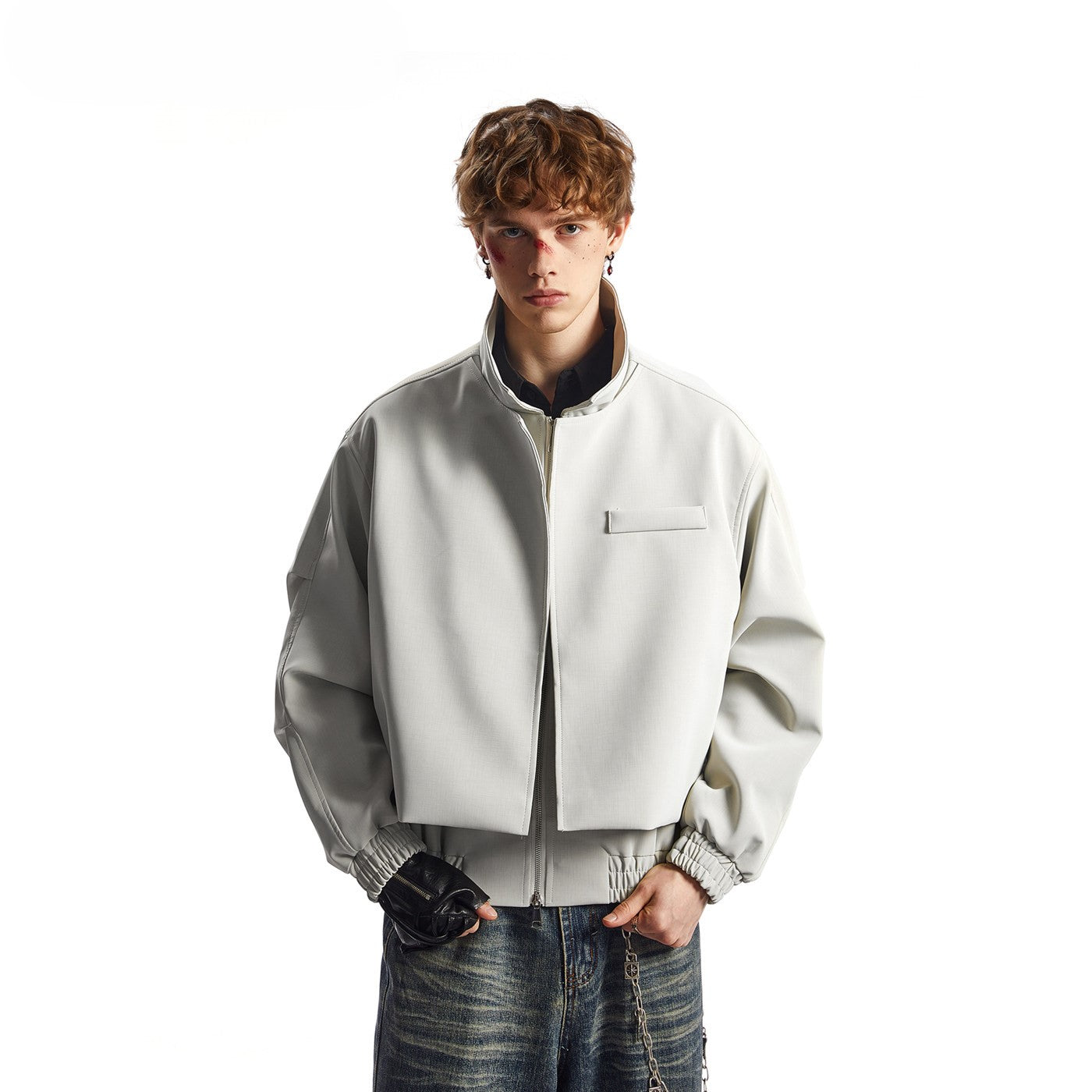 AMERICAN-STYLE PATCHWORK FAUX LEATHER JACKET MEN OVERSIZED STREETWEAR EHW5038