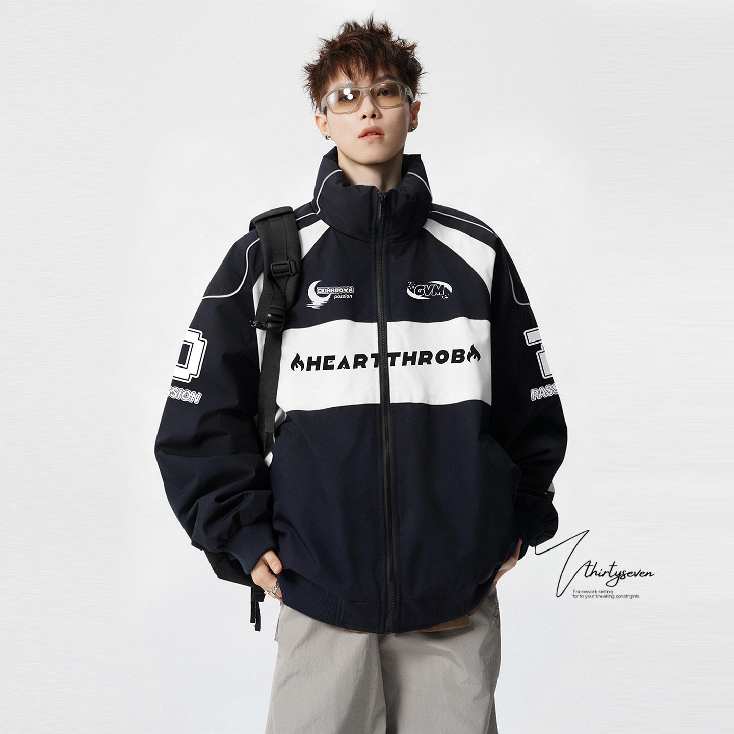 COLOR BLOCK PUFFER JACKET MEN'S STREETWEAR LETTER PRINT OVERSIZED COAT EHW5035