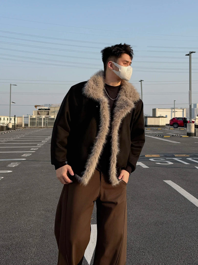 FAUX SUEDE FUR-TRIM PADDED JACKET EHW5005