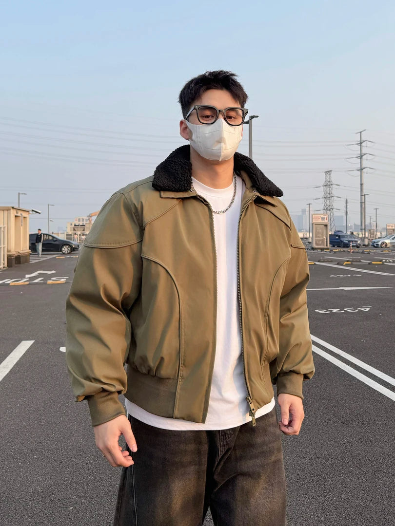 OVERSIZED BOMBER JACKET WITH REMOVABLE FLEECE COLLAR-CASUAL OUTERWEAR EHW5013