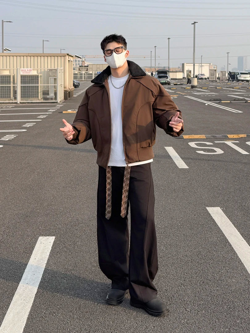 OVERSIZED BOMBER JACKET WITH REMOVABLE FLEECE COLLAR-CASUAL OUTERWEAR EHW5013