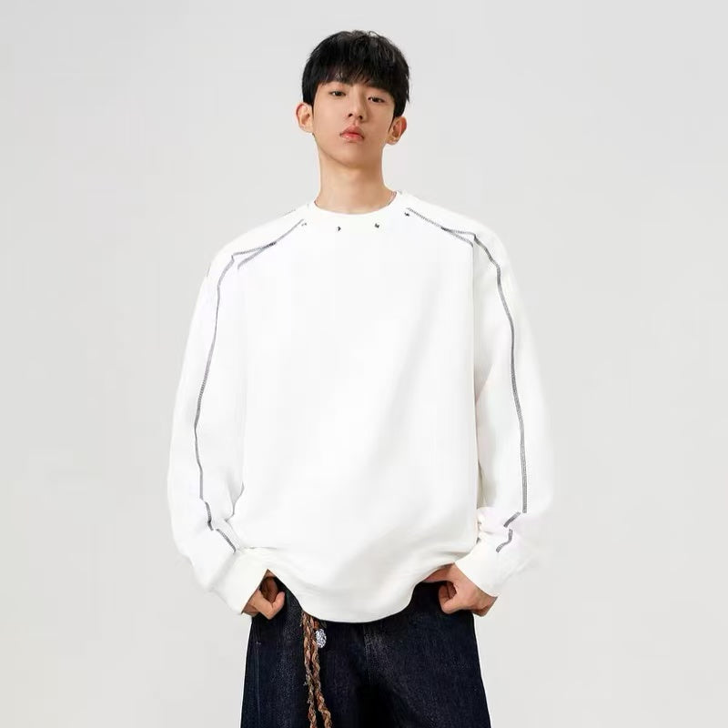 미국 하셀블라드 라인 리벳 스웨터 남녀공용 겨울 하이 스트리트 커플 크루넥 루즈핏 스포츠 탑 SIN0896