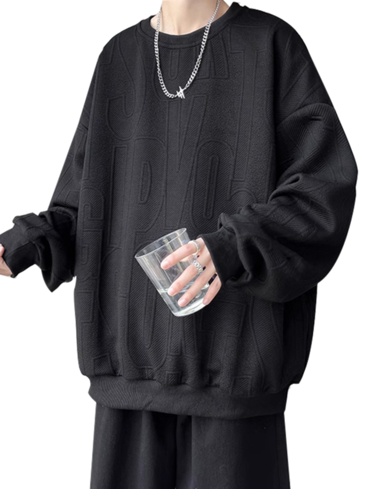 트렌디한 브랜드 레트로 레터링 하이센스 라지사이즈 크루넥 스웨터 남성용 스트릿 루즈핏 커플룩 캐주얼 탑 SIN0895