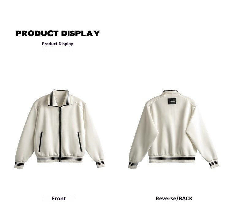 오리지널 디자인의 에어 레이어, 대비되는 색상의 터틀넥 반팔 재킷, 남성용 가을 아메리칸 스타일 와이드 루즈핏 상의