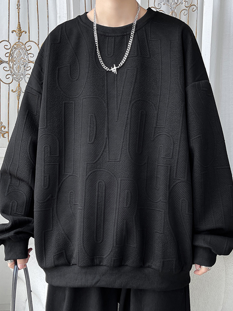 트렌디한 브랜드 레트로 레터링 하이센스 라지사이즈 크루넥 스웨터 남성용 스트릿 루즈핏 커플룩 캐주얼 탑 SIN0895