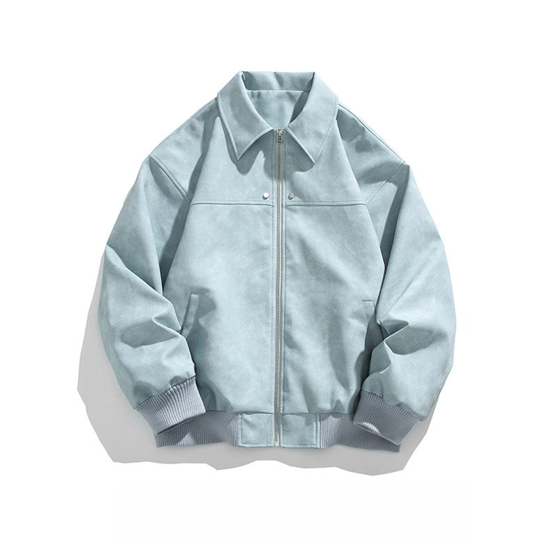 American Vintage Brown Lapel Leather Jacket Men's Maillard Suede Couple Jacket